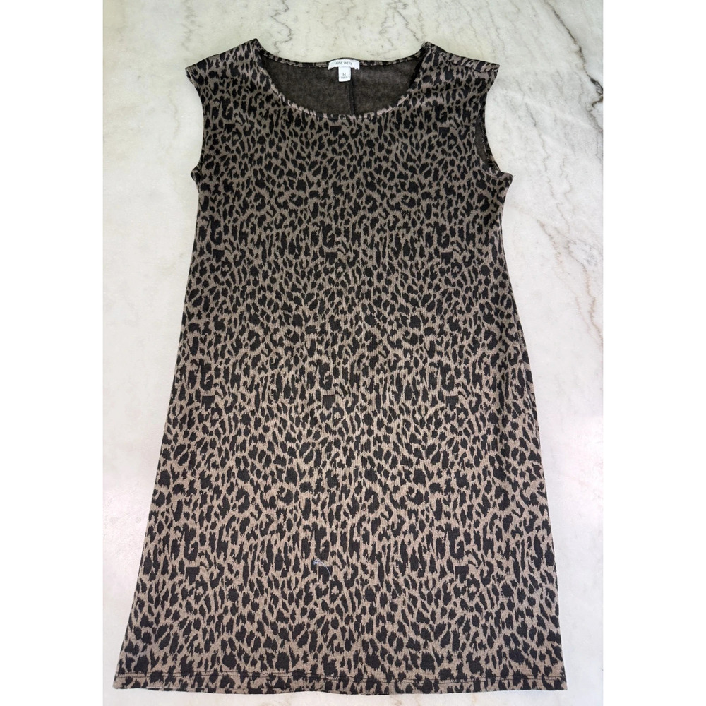 Nine West Women's Sleeveless Leopard Print Knit Sheath Dress Size M‎ Brown Black